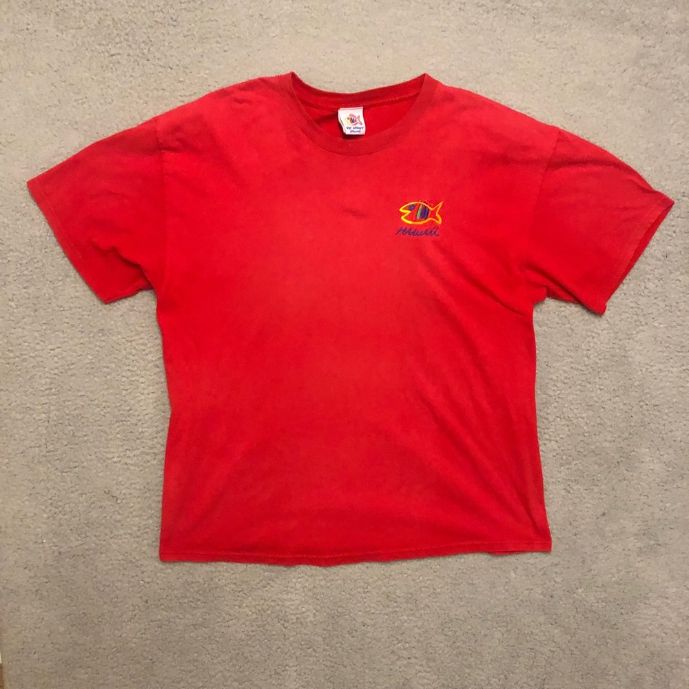VTG Sgt Leisure Hawaii Fish Embroidered Red T-Shirt Mens XL Nature Ocean Tee